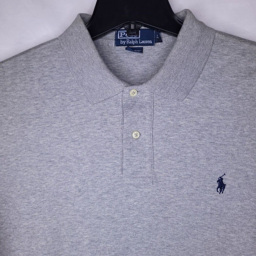 Ralph Lauren Polo Shirt Mens Large Gray Navy Pony Cotton Vintage